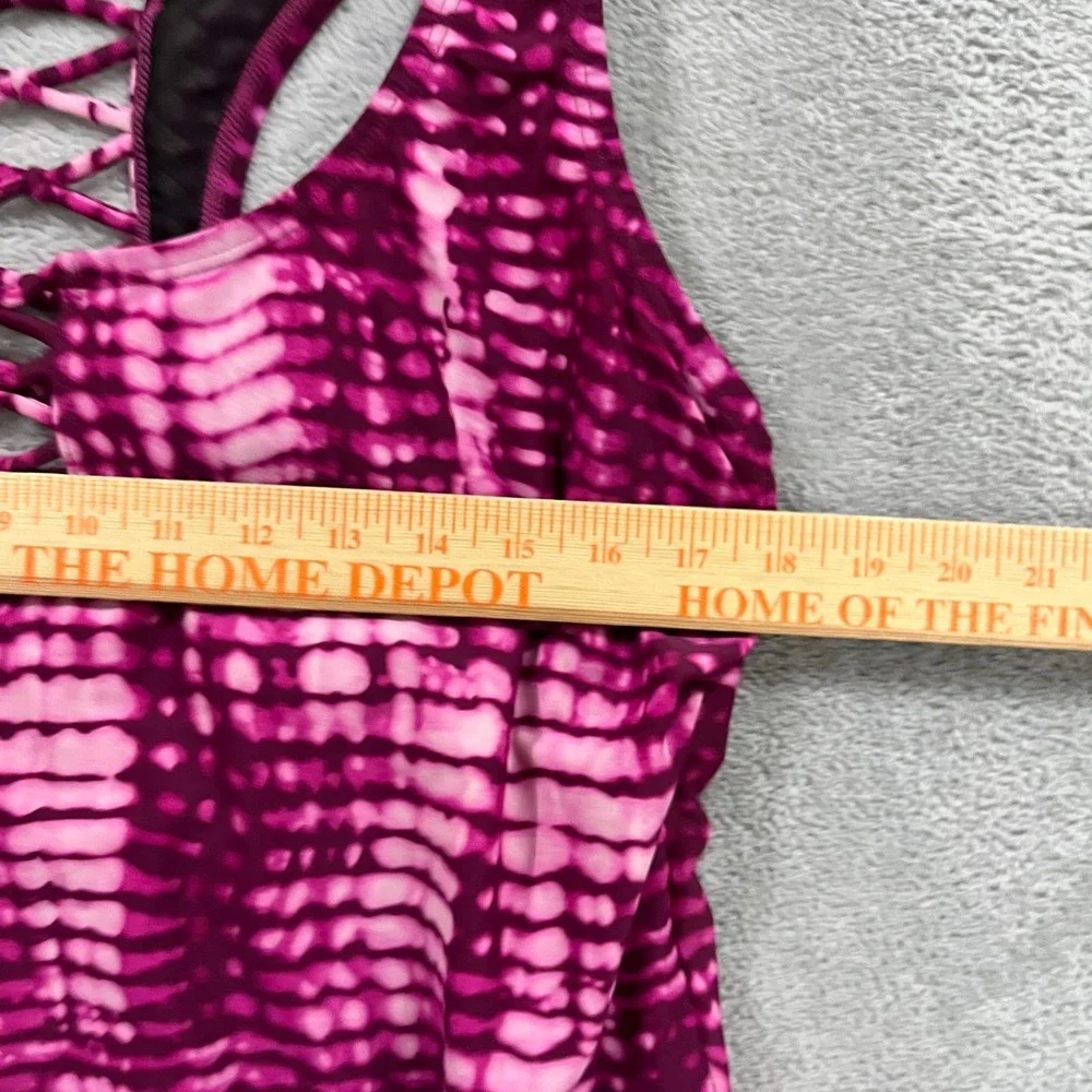 Speedo One Piece Swimsuit Womens 18 Pink Magenta Tie Dye Padded Lattice Back